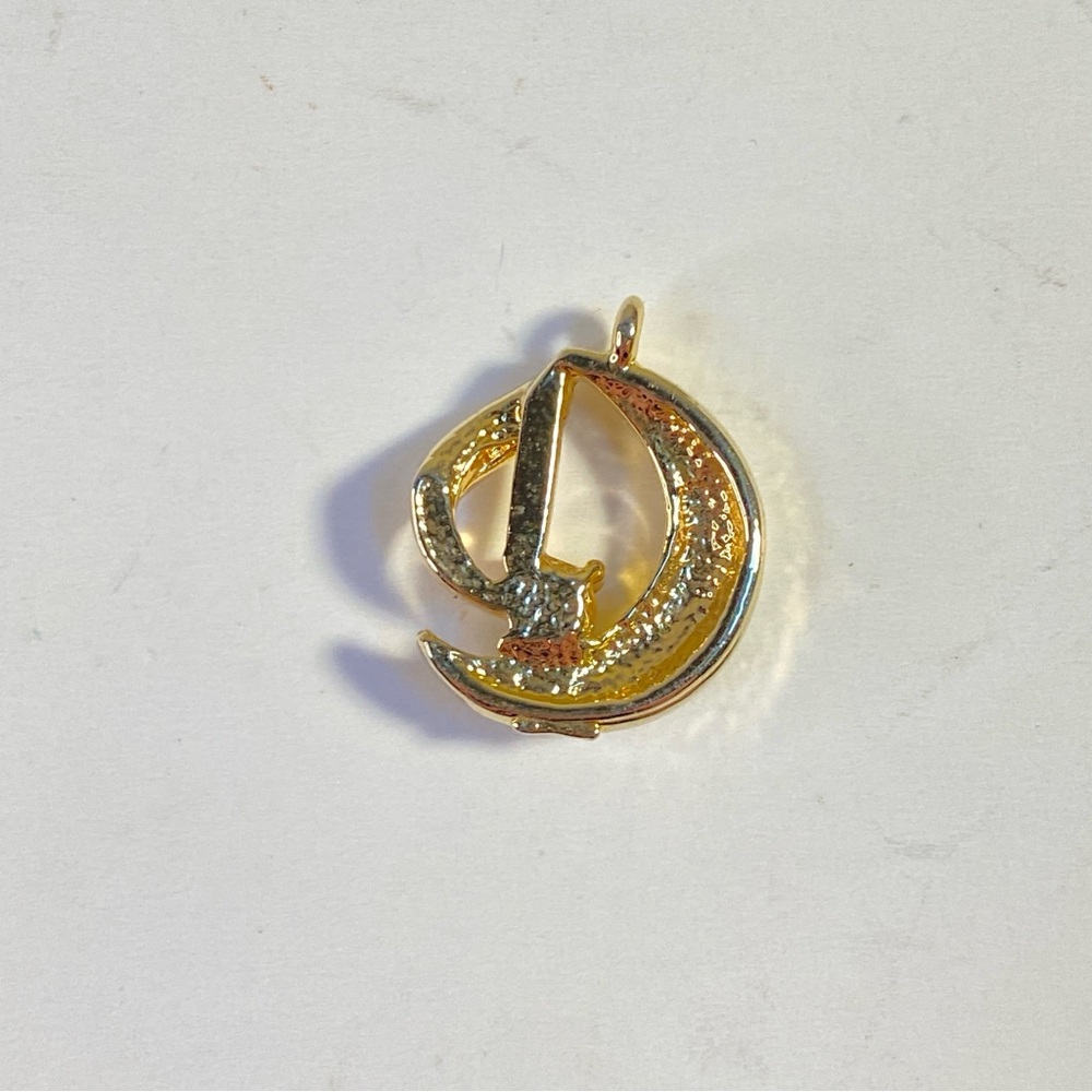 Vintage abstract gold tone pendant with rhinestone accent - Picture 2 of 6
